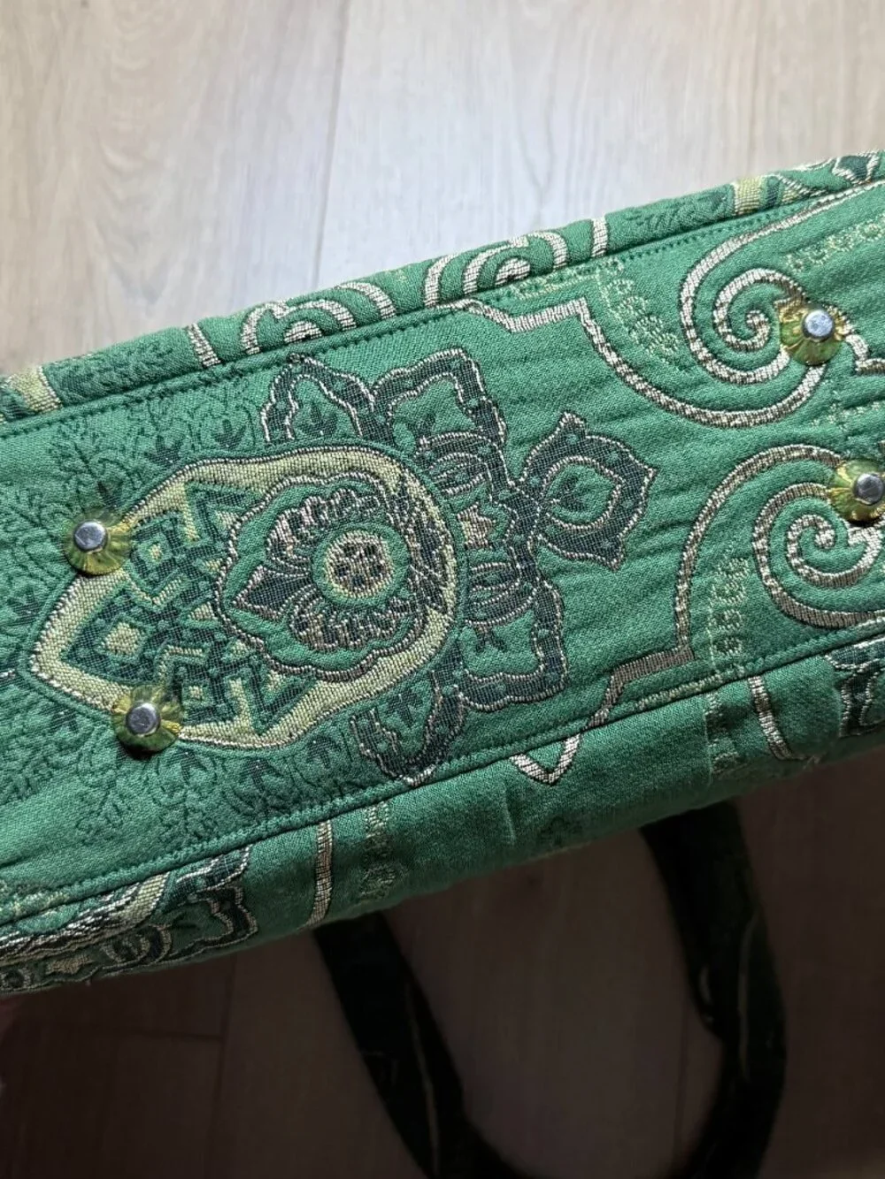 Victoria Horner Charlottesville Green & Gold Jacquard Fabric Doctor’s Bag EUC
